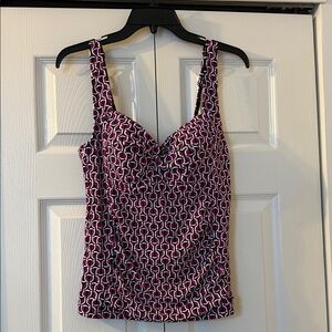Lands' End Women's Bathing Suit Top Black, White, Purpley-Pink GORGEOUS NWT 12